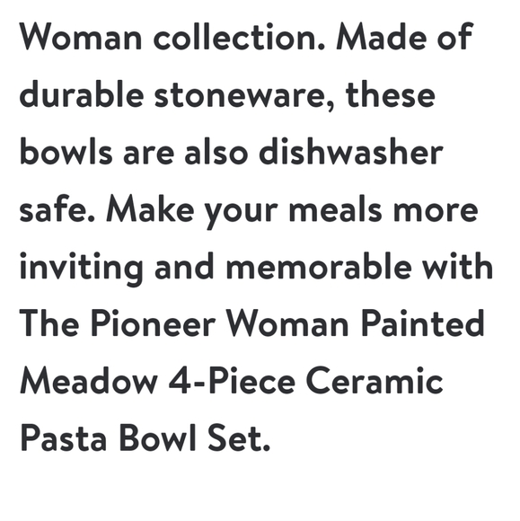2024 ❤️ New Pioneer Woman Painted Meadow Ceramic 4-Piece Pasta Bowl Set - Picture 4 of 10